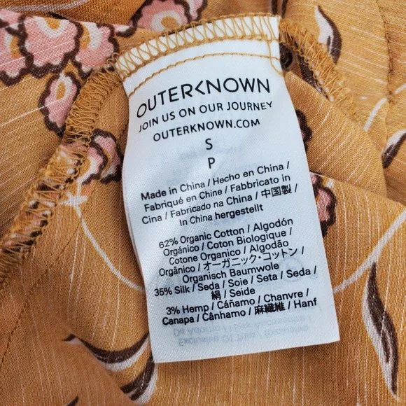 Outerknown‎ Oceana Floral Smocked Waist Midi Dress Yellow Pink Long Sleeve Small - Picture 5 of 10